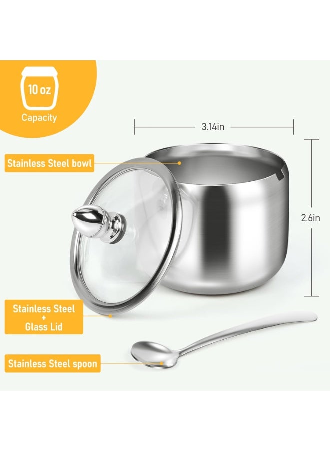 Sugar Container with Glass Lid and Spoon - 10oz Stainless Steel Sugar Bowl for Coffee Bar Station Accessories Kitchen Storage for Salt, Candy, Coffee Bean (Silver) - Image 2
